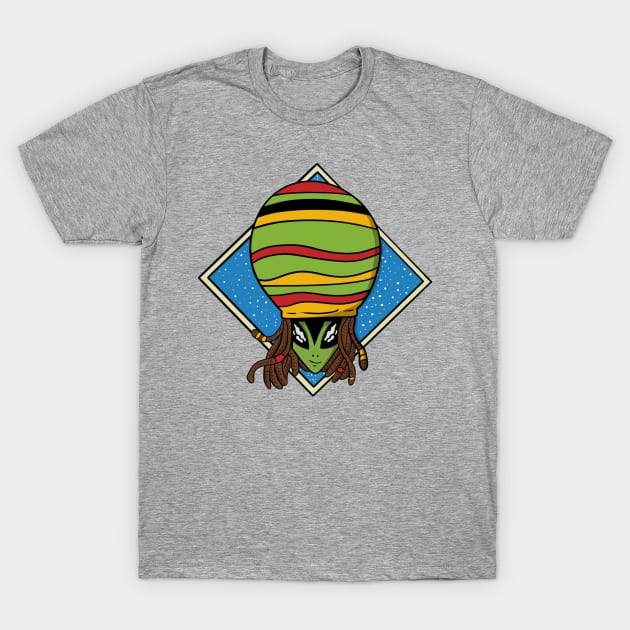 Alien Plays Rasta Reggae Music In Space T-Shirt by Artmoo